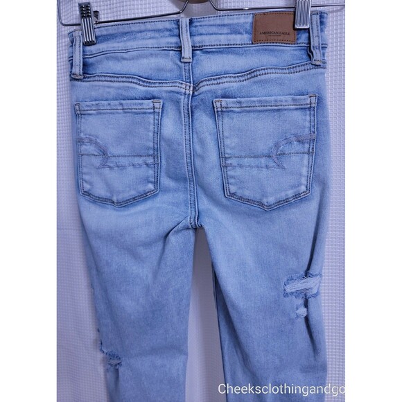 American Eagle Jegging Crop Distressed Light Wash Jeans Women's 0 Regular - Picture 6 of 8